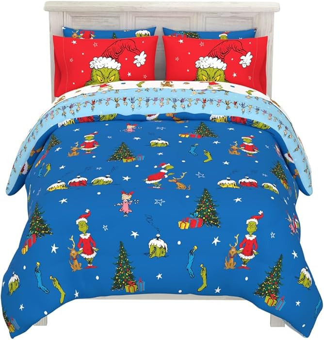 Franco Grinch by Dr. Seuss Holiday & Christmas Bedding Super Soft Comforter and Sheet Set with Sh... | Amazon (US)