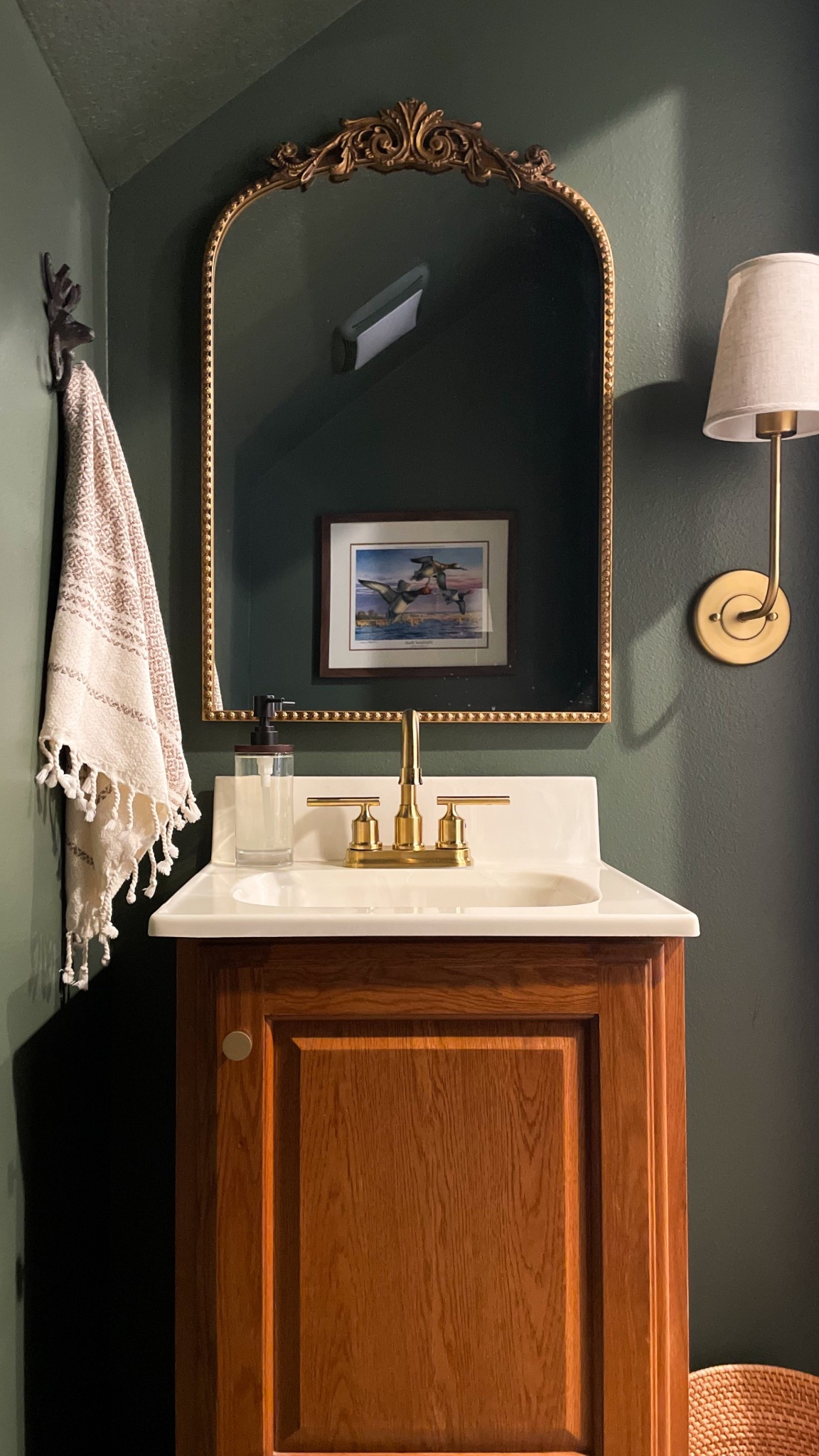 Gold and green - name a better duo. Loving the way this moody little powder room in our loft turned out! Walmart and Amazon for the win. 🙌🏼 

#LTKHome