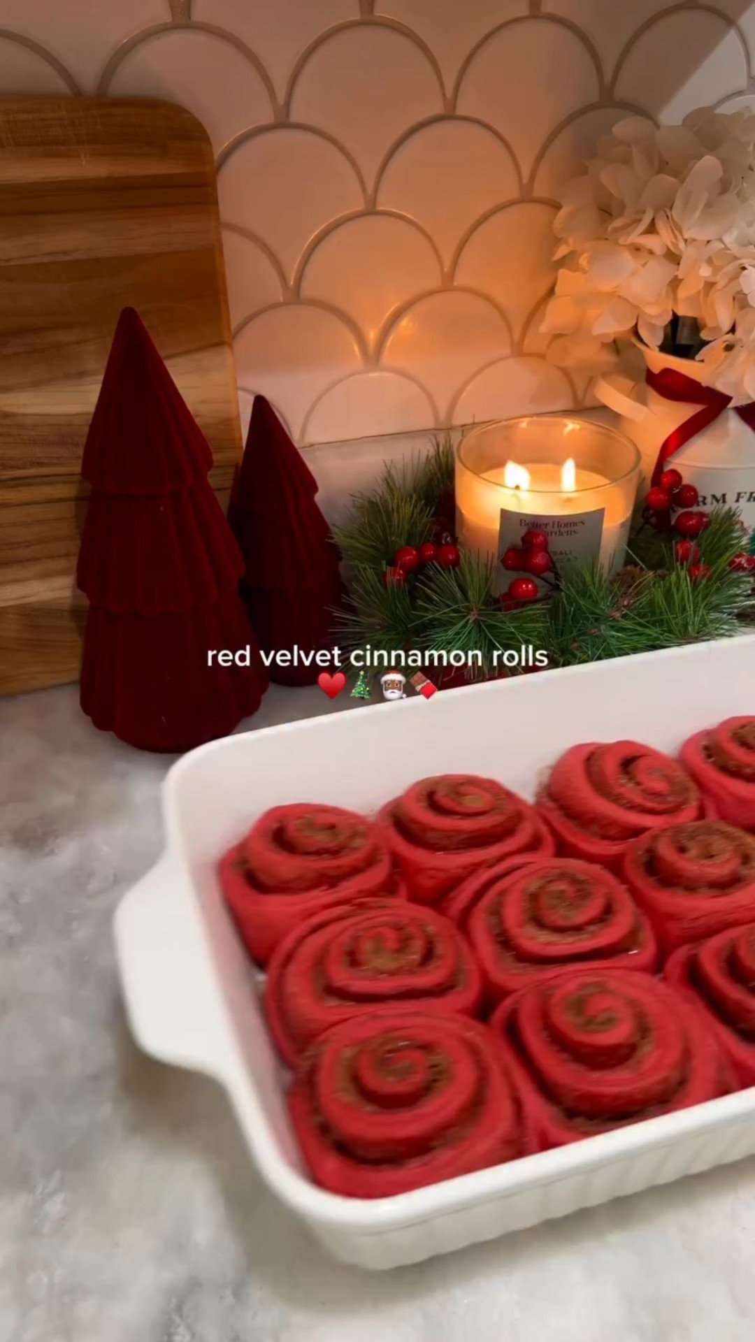 red velvet cinnamon rolls ♥️🎄 I love using my baking dishes from @dowan_ceramics They have the perfect bakeware and serving dishes for the holidays! Click the link in bio for $$$ OFF! 

INGREDIENTS: 
* ½ cup browned butter ( 1 stick ) 
* 3/4 cup warm milk 
* 1 packet of active dry yeast
* ½ cup granulated sugar 
* 2 eggs 
* 3 cups of flour 
* 1 tbsp vanilla extract 
* 1 tbsp vanilla bean paste 
*  1 tbsp dutch process black cocoa powder 

FILLING: 
* ½ cup butter, softened
* 1 cup light brown sugar
* 2 tbsp cinnamon
* 1 tsp vanilla bean paste or extract
* ½ cup heavy cream, for pouring over the rolls

FROSTING:
* ½ block cream cheese, softened
* 1/4 cup water 
* 1/4 cup of milk
* 1 3/4 cups powdered sugar
* 1 tsp vanilla bean paste or extract
♡
♡
♡
#christmasbaking #christmas #christmasmagic #christmastiktok #christmas2025 #christmasfood #christmastreats #holidaybaking #baking #dowan #dowanceramics #christmasiscoming #cinnamonroll #cinnamonrolls #cinnamonrollrecipe #hobbylobby #walmart #cozyathome #cozyvibes #momlife #blackgirltiktok #winteraesthetic #sahm #fyp #cozytom #EasyRecipe