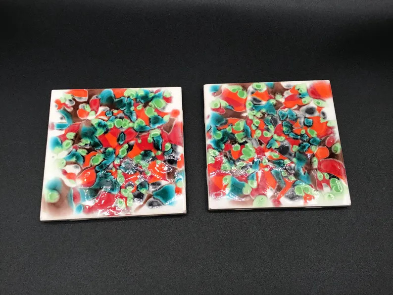 Pair of Fused Glass Tiles, Made in Gardena, Ca. 4 X 4, Mcm Tile - Etsy | Etsy (US)