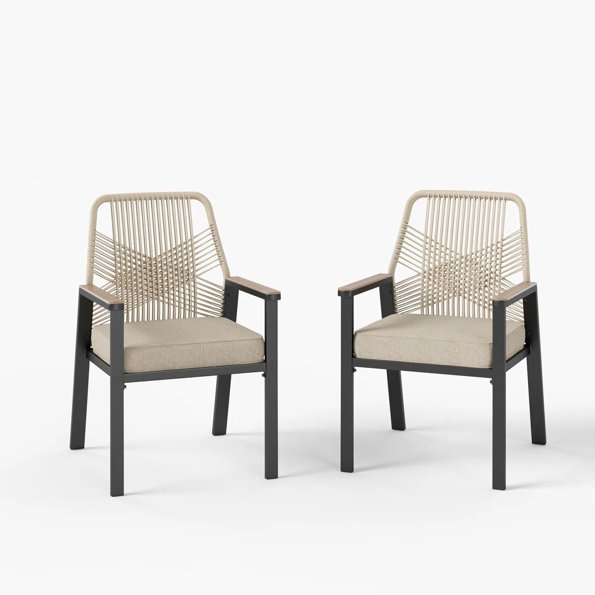 Dayshanay Metal Rattan Patio Dining Chair with Cushions (Set of 2) (Set of 2) | Wayfair North America