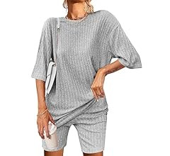 Ekouaer Pajamas 2 Piece Lounge Sets Ribbed Knit Matching Outfits T-shirt Biker Shorts Sleepwear L... | Amazon (US)