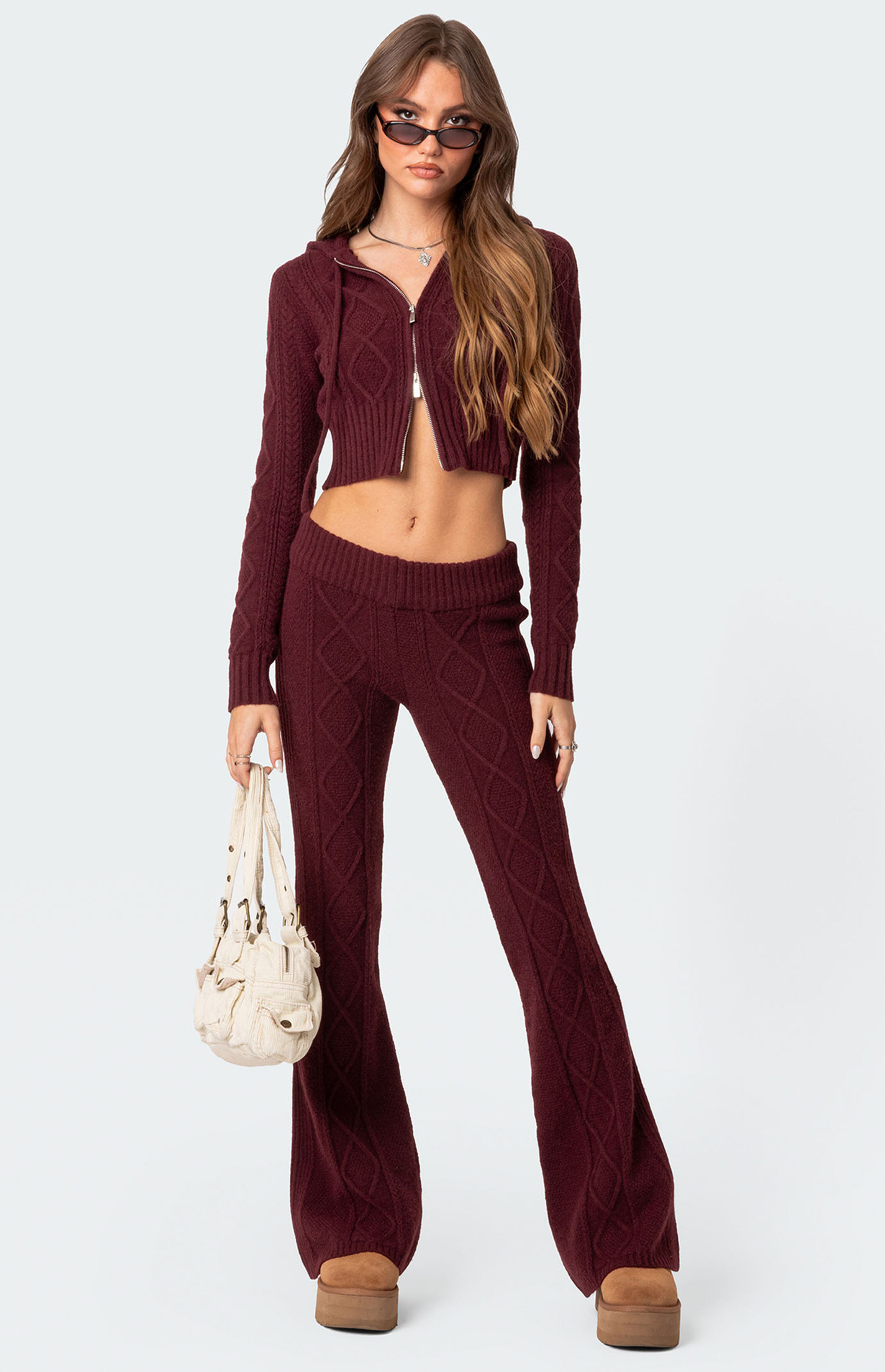 Edikted Ray Cable Knit Flared Pants | PacSun