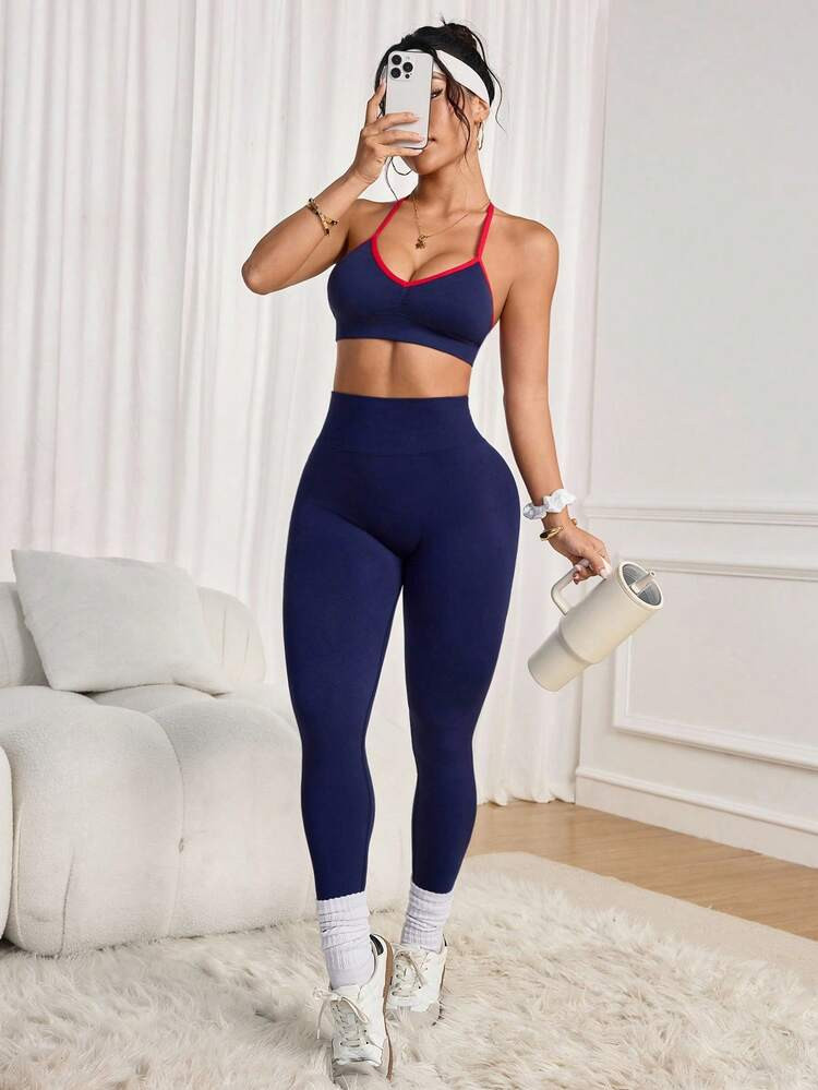 Dewbera Seamless Adjustable Racerback Sports Bra & High Waisted Yoga Leggings Women Sports Set Na... | SHEIN