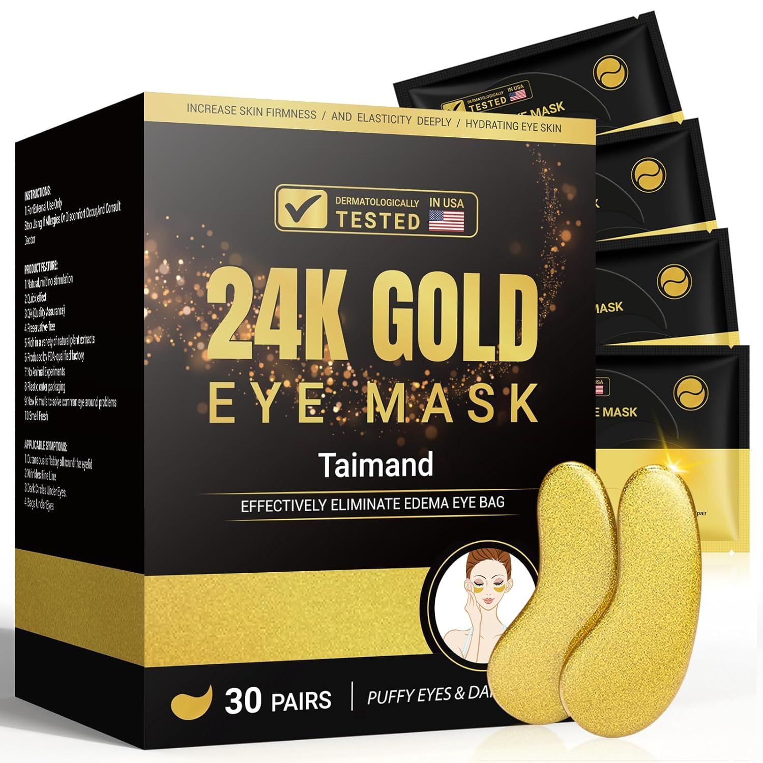 Taimand Under Eye Patches (30 Pairs), 24K Gold Under Eye Mask for Puffy Eyes, Dark Circles,Bags a... | Amazon (US)