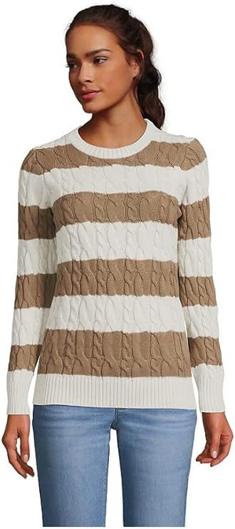 Lands' End Women's Cotton Drifter Crew Cable Pullover Sweater | Amazon (US)