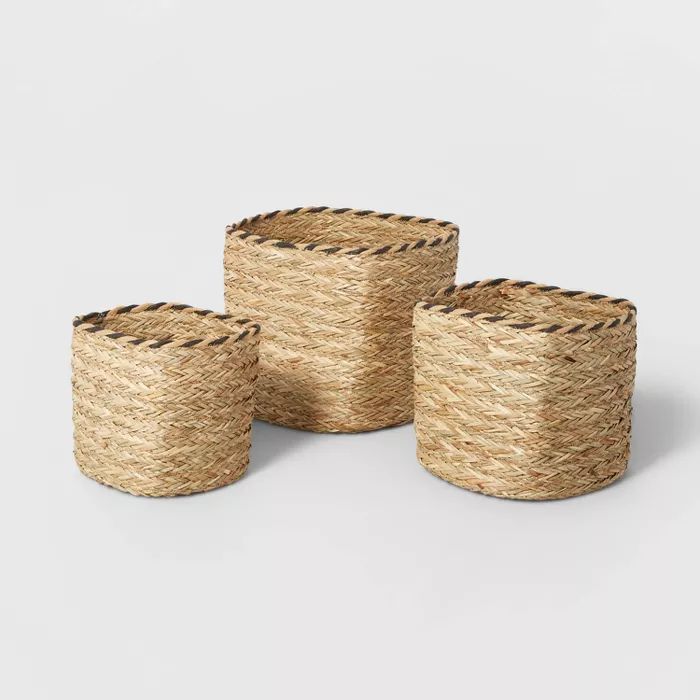 Set of 3 Natural Woven Twisted Rim Rectangular Nesting Baskets - Brightroom™ | Target