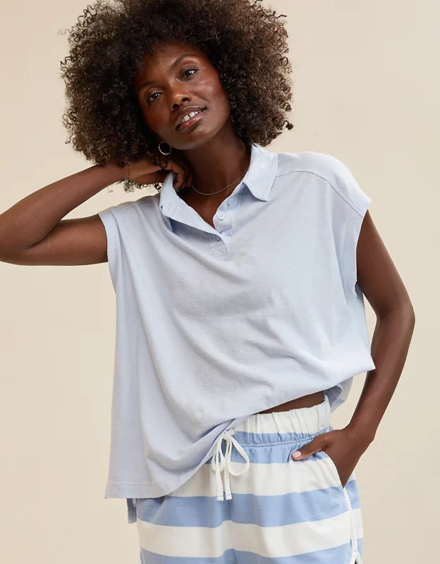 Aerie Happiest Oversized Polo T-Shirt | Aerie