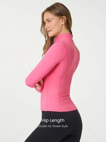 GLOWMODE FeatherFit™ Slim-It Streamline Performance Secure Pockets Zip Up Long Sleeve Jacket Lo... | SHEIN