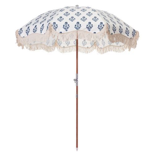 Luna Premium Beach Umbrella, Blue/White | One Kings Lane