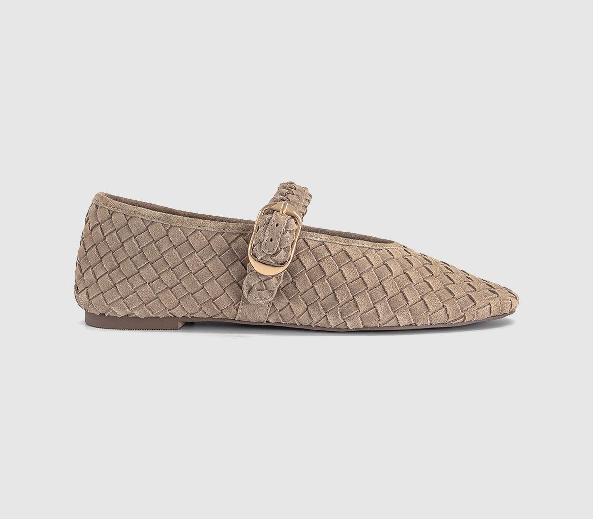 OFFICE Womens Fauna Leather Weave Mary Janes Taupe Suede Natural, 4 | Office Shoes (UK)
