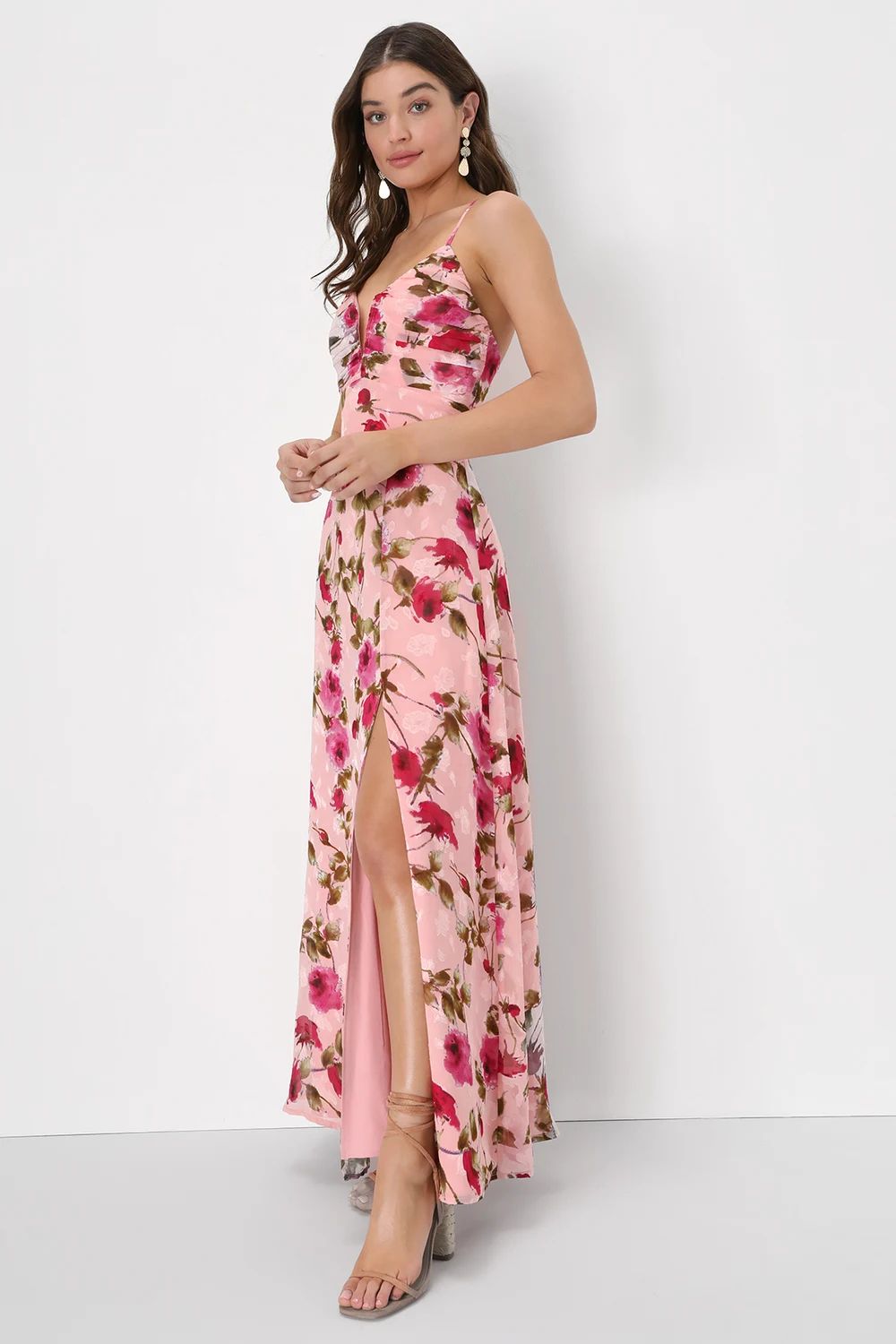 Pretty Perspective Blush Pink Floral Burnout Notched Maxi Dress | Lulus (US)