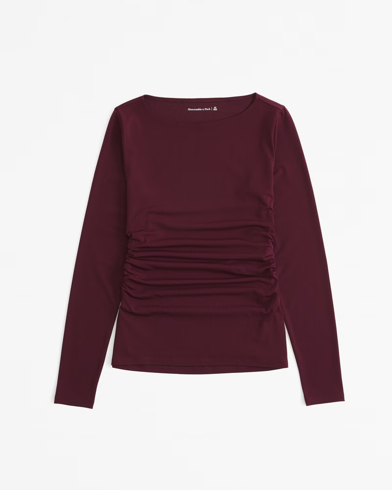 Long-Sleeve Stretch Crepe Slash Top | Abercrombie & Fitch (US)