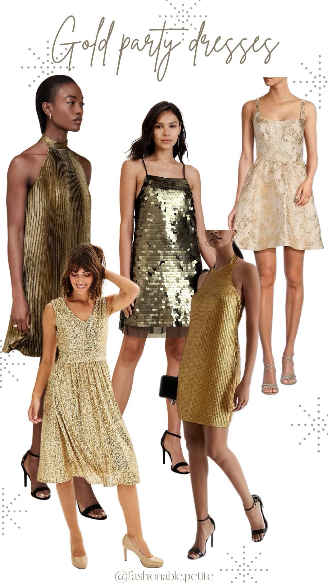 Gold party dresses for New Year’s Eve! Party dress. NYE. Party outfit. Gold dress. New Year’s outfit. 

#LTKHoliday #LTKparties