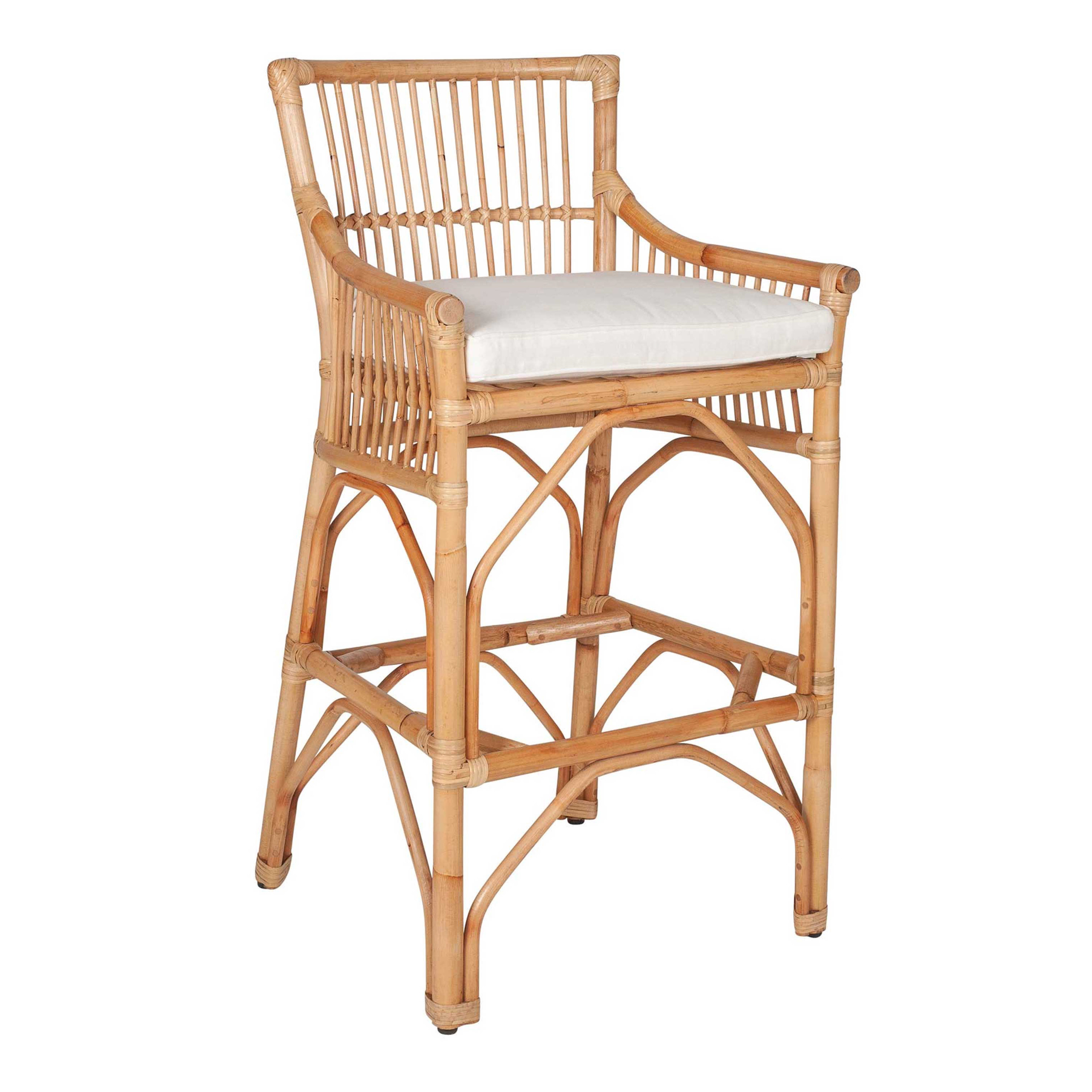 Narbonne Rattan Slat Back Upholstered Barstool - World Market | World Market