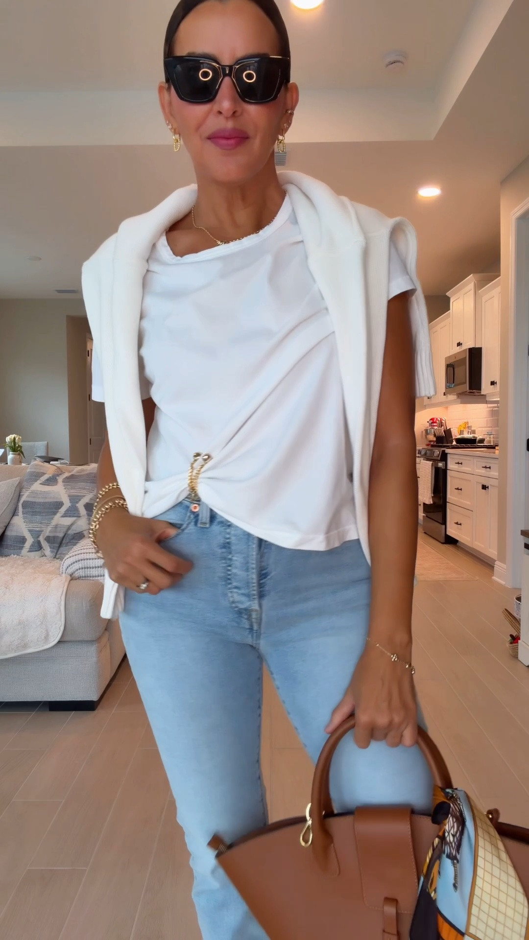 Size 27 in jeans, and they are stretchy! M in T-shirt & sweater. S in top. Shies are super comfy.
Movie night, date night, casual outfit .

#LTKootd #LTKOver40 #LTKSaleAlert