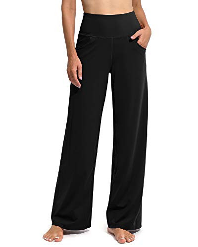 Promover Petite Wide Leg Black Pants for Women Stretchy Yoga Pants with Pockets High Waist Dress Work Pants(Black,XXS,Tall) | Amazon (US)