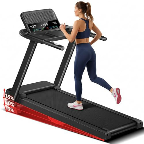 UMAY 15% Incline Treadmill with Heart Rate Monitoring & 3 LED Screens, Portable Treadmills for Home with 300Lbs Capacity, Foldable Walking Pad Treadmill 0.6-7.5MPH | Amazon (US)