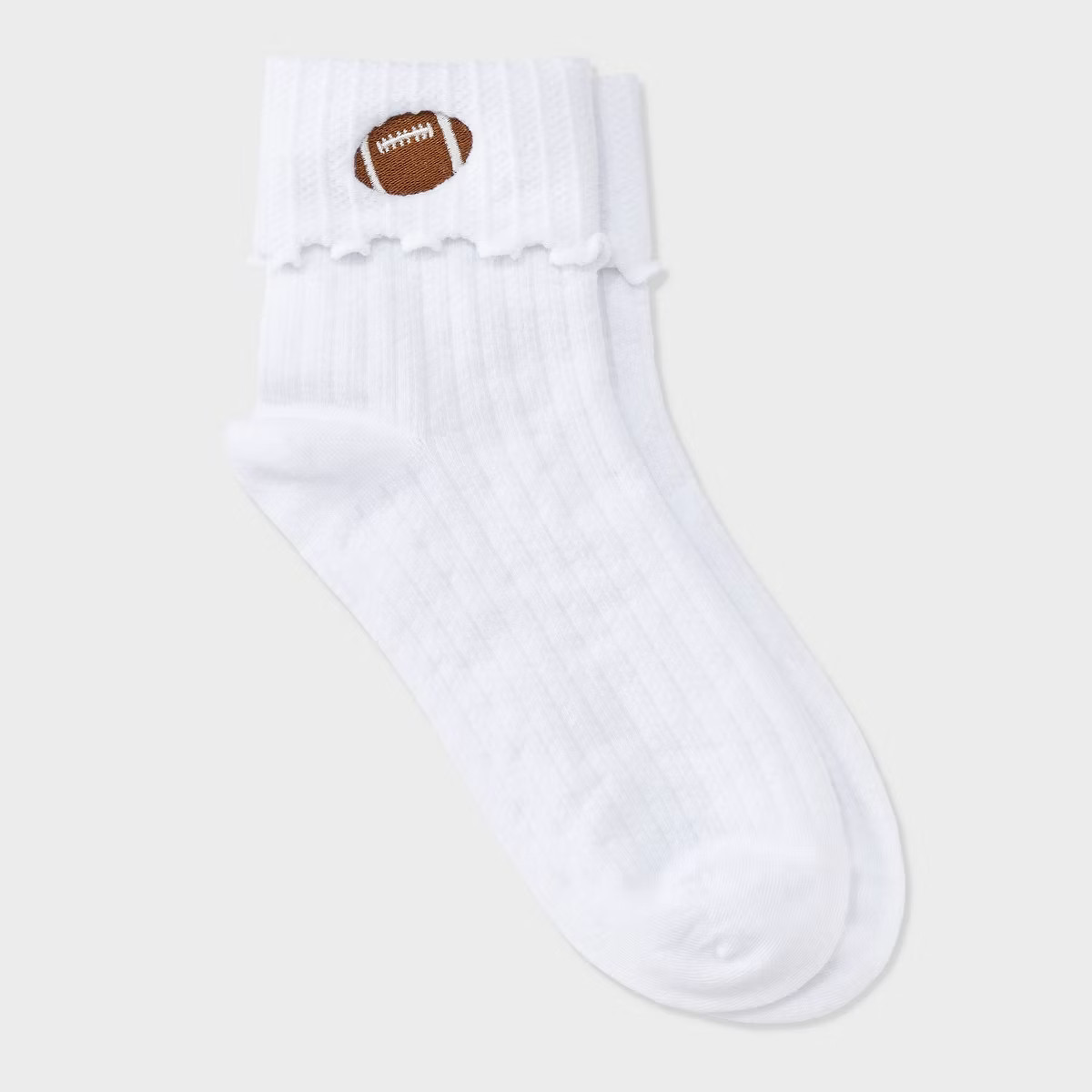 Women's Game Day Embroidered Football Pointelle Bobby Socks with Lettuce Edge Cuff - Wild Fable... | Target