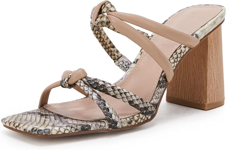 LAICIGO Women’s Square Open Toe Heeled Sandals Chunky Block Heel Knot Two Strap Braided Backles... | Amazon (US)