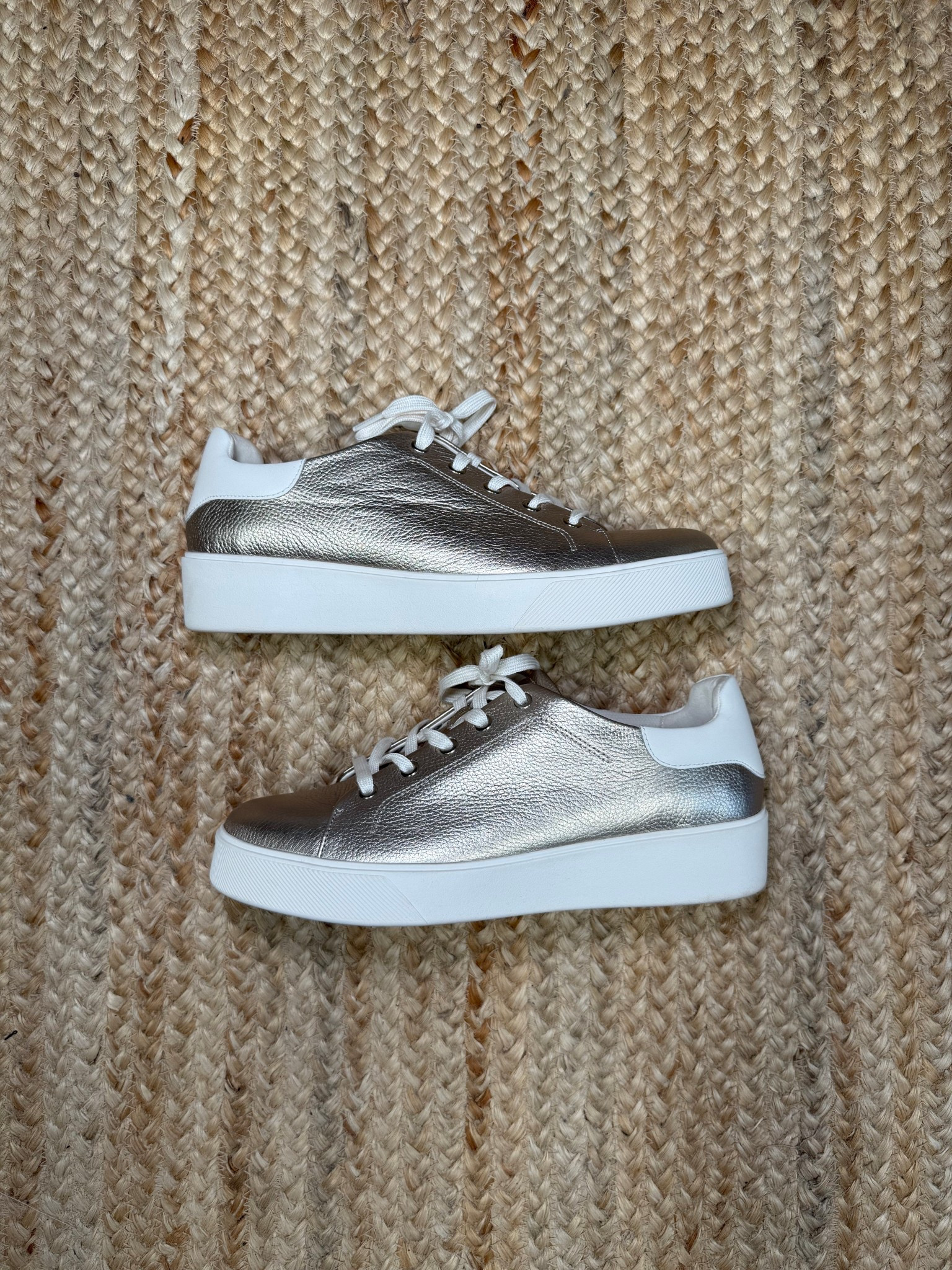 Loving these sneakers! The metallic sheen is almost a rose gold, so it’s the perfect neutral that wears well with any outfit and still elevates a classic sneaker! The little bit of height in the platform sole is great, not too crazy but just a little something, and these are so comfy. Wearing my true size 12 wide and they’re perfect! Stay tuned, I’ll style these soon but I wanted to share now so you can favorite them and get notified when they go on sale 😉

#LTKShoeCrush