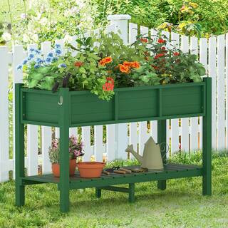 Raised Garden Bed, Elevated Wood Planter Box Stand for Backyard, Patio, Balcony-Green | The Home Depot