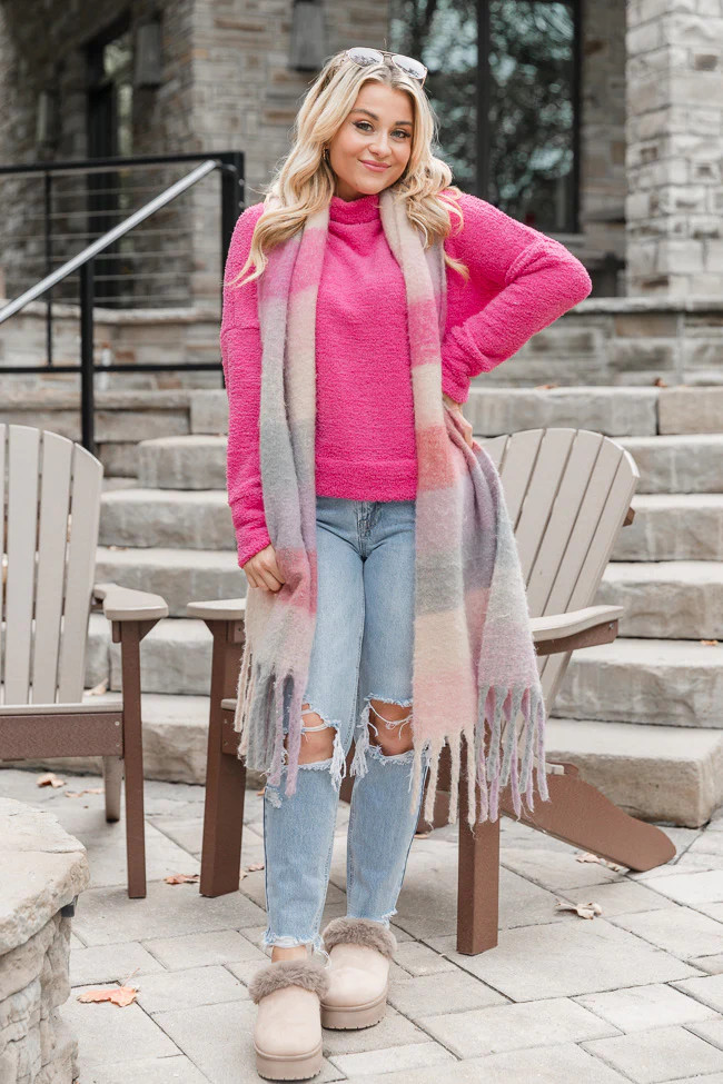 Timeless Tales Pink Fuzzy Mock Neck Sweater | Pink Lily