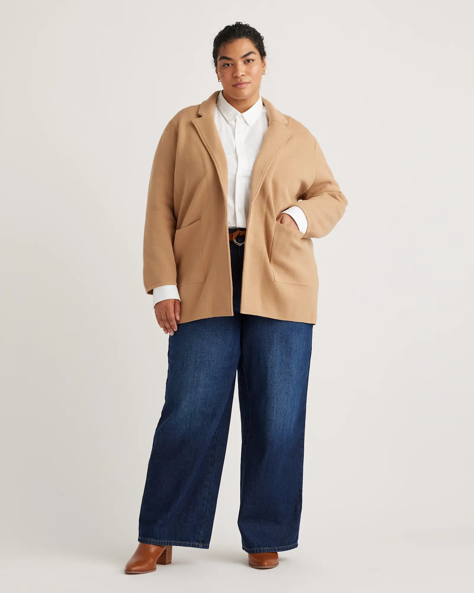 100% Organic Cotton Knit Blazer - Plus Size in Camel | Quince