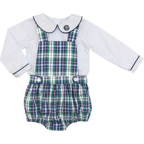 Green And Navy Plaid Overall Set | Cecil and Lou