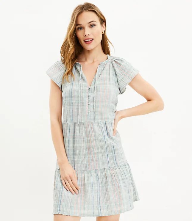 Plaid Tie Neck Tiered Swing Dress | LOFT