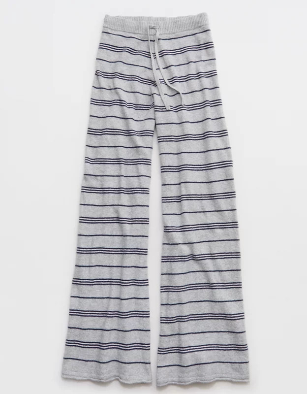 Aerie Sunday Soft Plush Wide Leg Pant Women's Medium Heather Gray L Long | Aerie