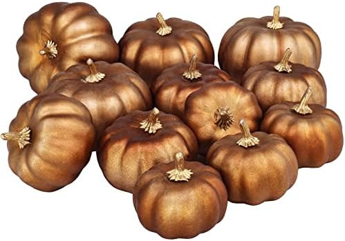 12 Pcs Assorted Faux Small Metallic Bronze Pumpkins Decorative Pumpkins Foam Pumpkins Fall Artificia | Amazon (US)