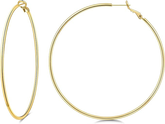 Gacimy Gold Hoop Earrings for Women 14K Real Gold Plated, 925 Sterling Silver Post Gold hoops for... | Amazon (US)
