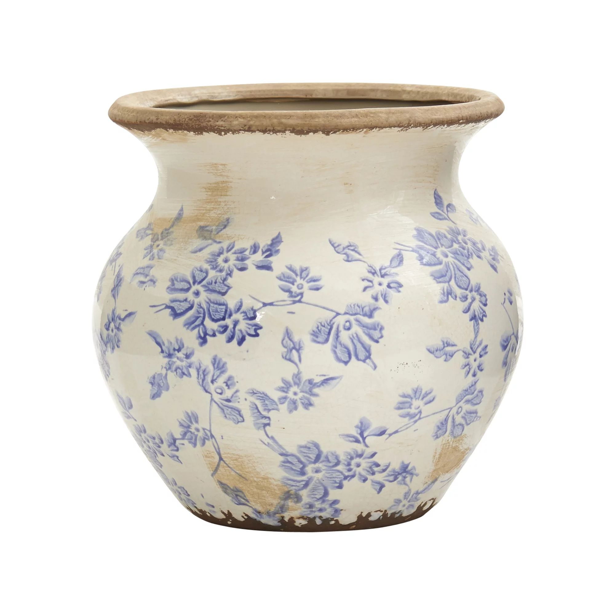 Nearly Natural 7" Traditional Tuscan Ceramic Blue Scroll Urn Vase | Walmart (US)