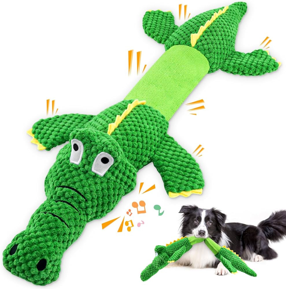 WOWBALA Dog Squeaky Toys Stretchable Crocodile for Interactive Tug of War | Amazon (US)