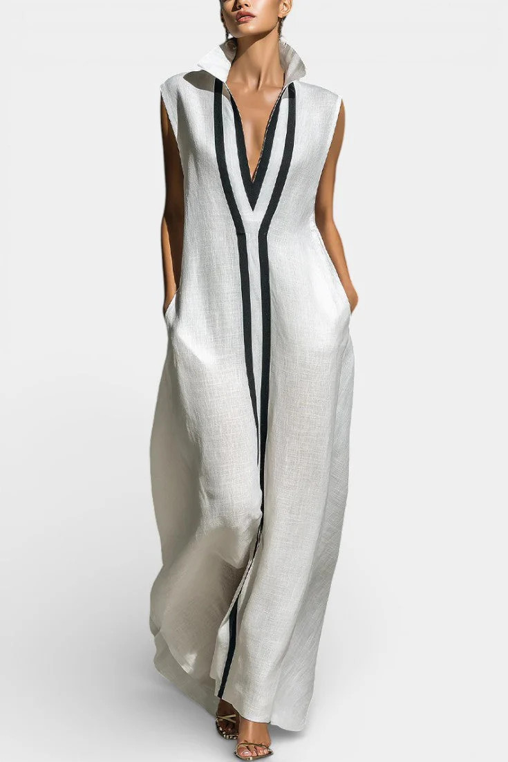 FLOWEARY Graphic Sleeveless Maxi Jumpsuit with Contrasting Trim - white / M | Shop.app