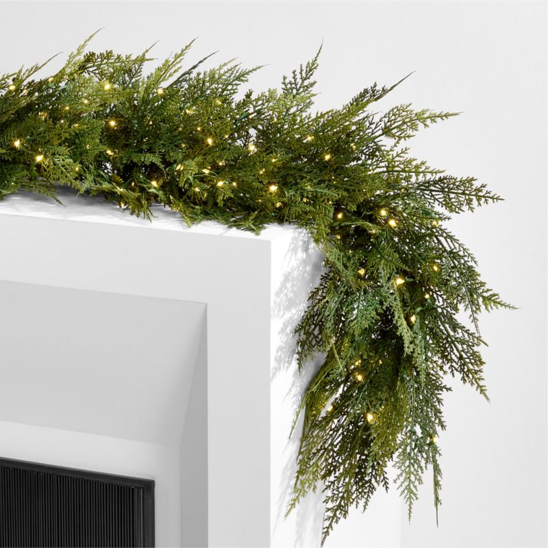Faux Hemlock Pine Pre-Lit LED Real Touch Christmas Garland 6' + Reviews | Crate & Barrel | Crate & Barrel