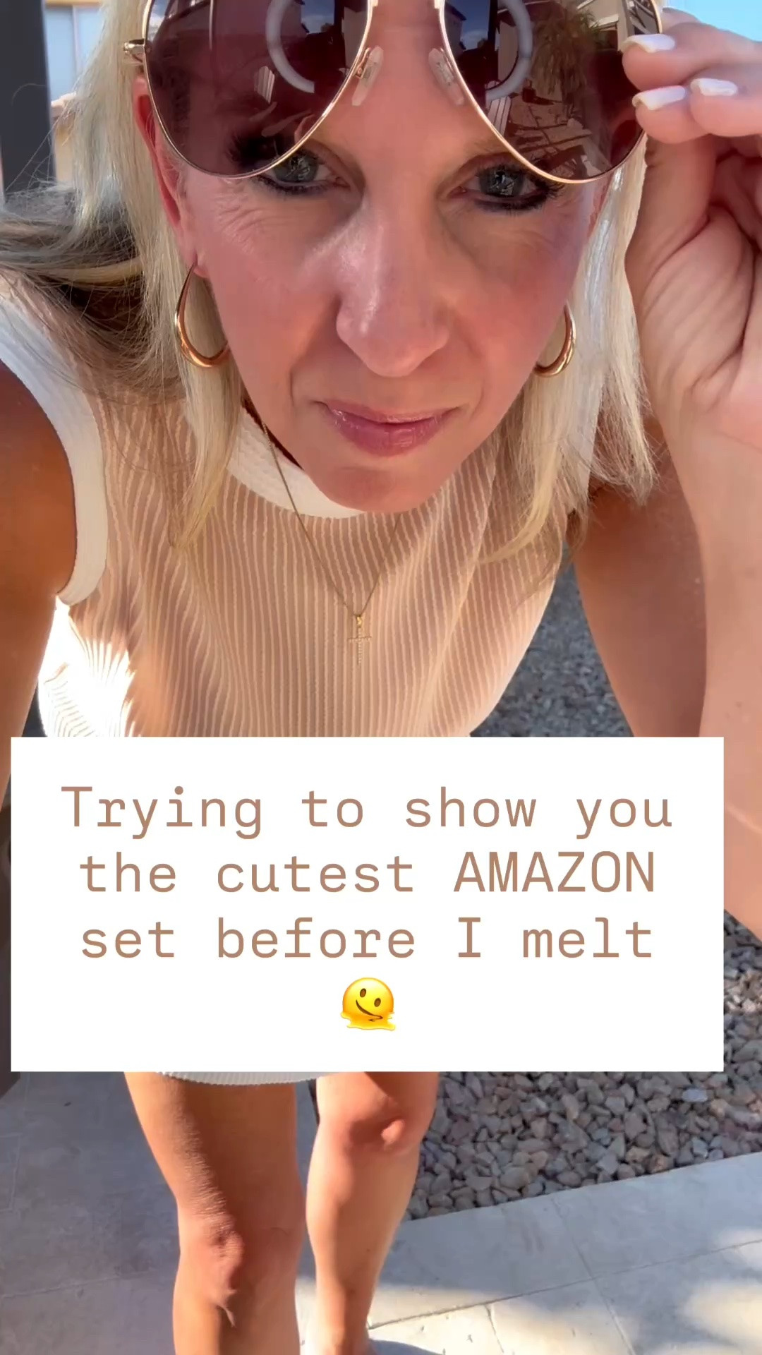 Trying to show you the cutest Amazon skort set before I melt! I’m still settling back in after my trip with my mom, and we’re in the middle of a house remodel. Spaces are limited to film, so I had to try to show you this darling set (ON SALE for $28!) on our new patio in the 112 degree heat! 

Wearing my usual size S. Available in multiple colors & sizes.
