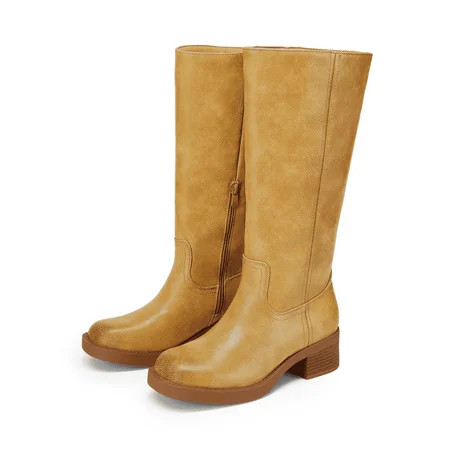 DREAM PAIRS Womens Knee High Boots Comfortable Platform Chunky Block Heel Banana Campus Boots Square Toe | Walmart (US)