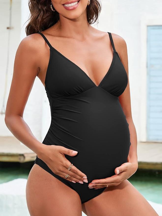 CUPSHE Maternity Swimsuit for Women One Piece Swimsuits Pregnancy Swimwear Spaghetti Straps Ruche... | Amazon (US)