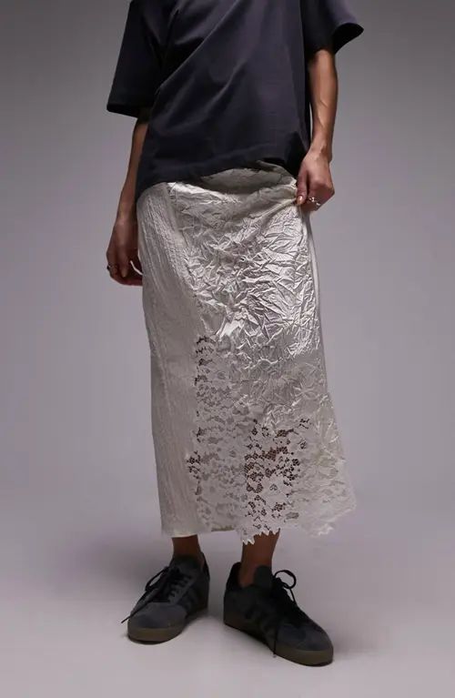 Topshop Satin Lace Patchwork Skirt in Ivory at Nordstrom, Size 8 Us | Nordstrom