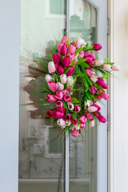 Loving this pink tulip wreath on our front door for spring! It looks so cute paired with our copper gas lanterns, fluted planter and woven door mat.
.
#ltkhome #ltkfindsunder100 #ltkfindsunder50 #ltkstyletip #ltksalealert spring front porch decorating 

#LTKSeasonal #LTKhome #LTKfindsunder100