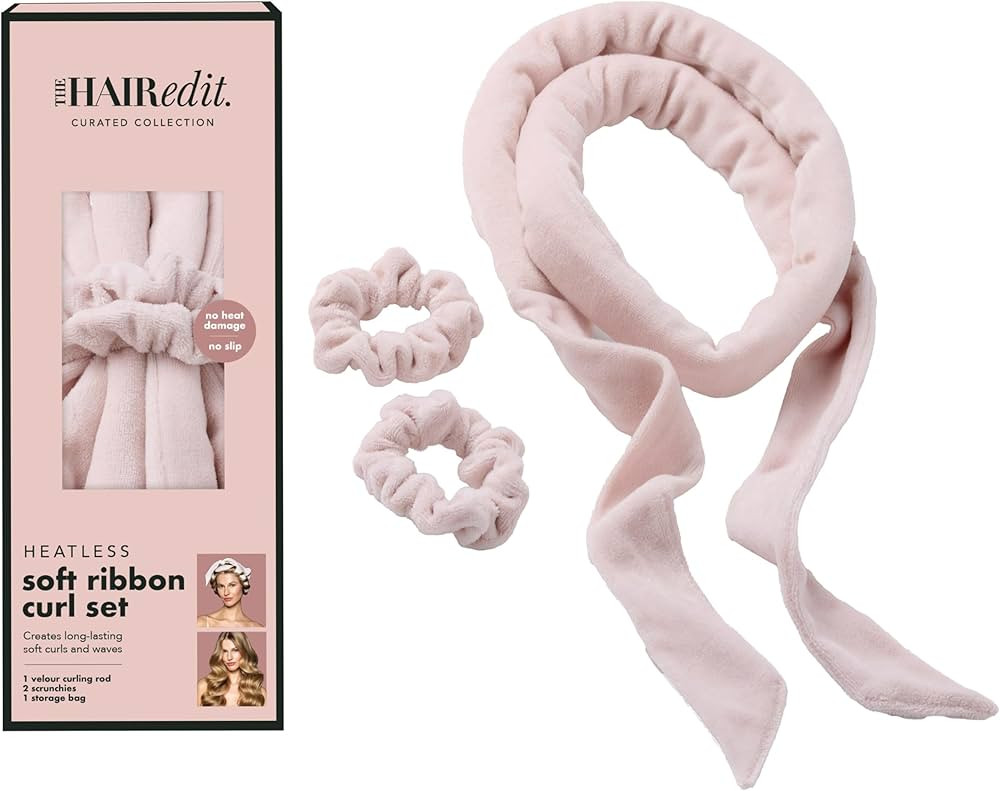 The Hair Edit Heatless Soft Ribbon Curl Set Heatless Curling Rod with 2 Velour Scrunchies for Ove... | Amazon (US)