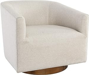 Benjara 30 Inch Swivel Accent Chair, Soft Polyester, Curved Back, Beige, Brown | Amazon (US)