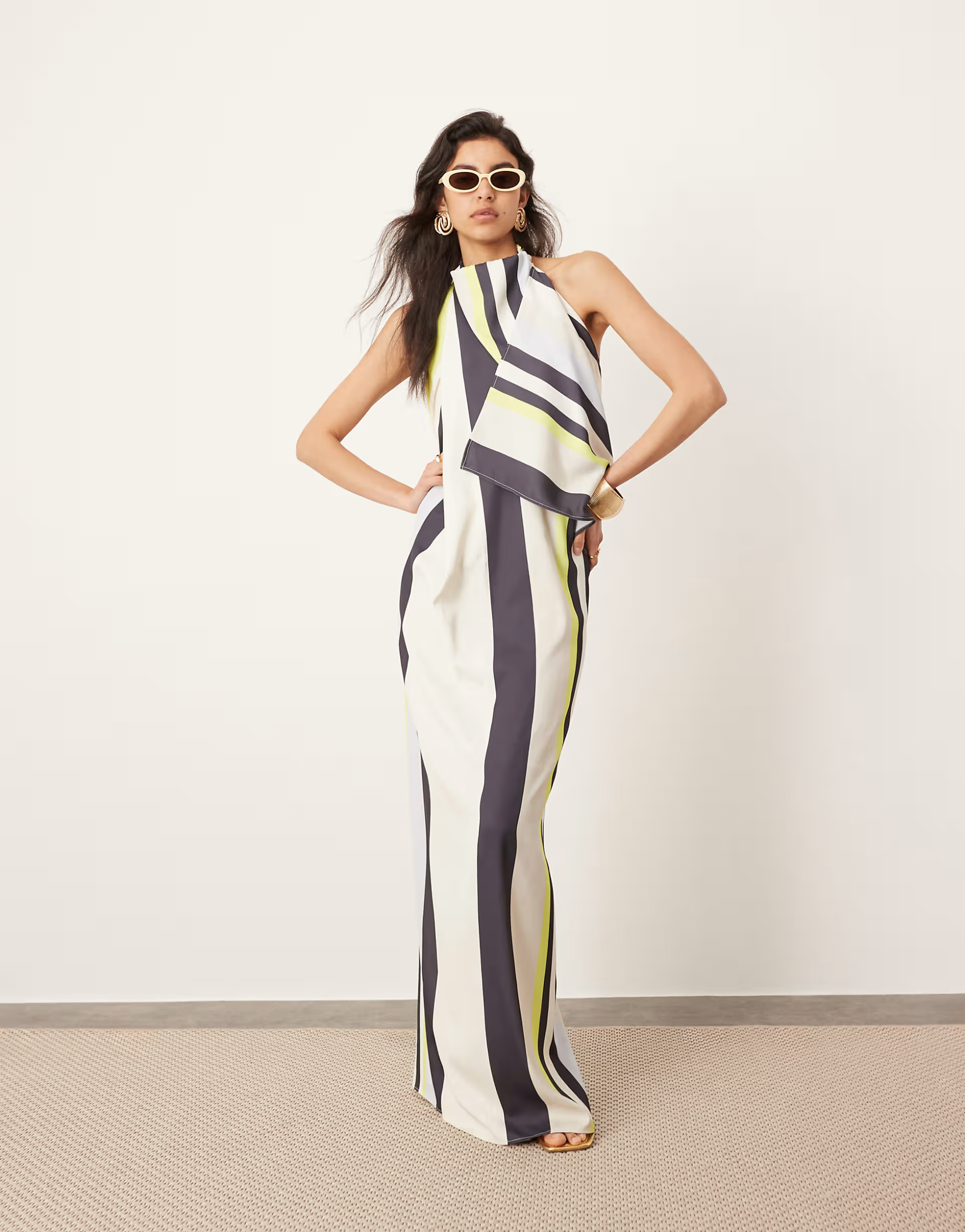 ASOS EDITION high cowl neck maxi dress with open back in scarf stripe print | ASOS (Global)