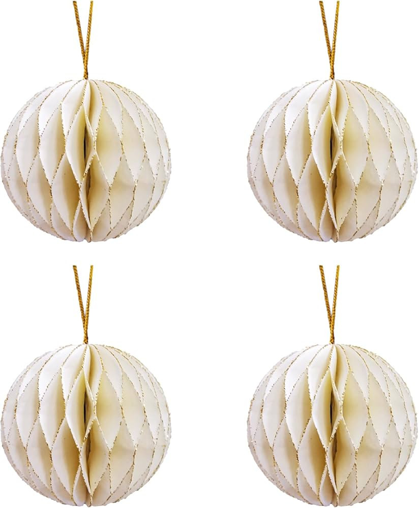 4 PCS Glitters Small Paper Honeycombs Hanging Decorative Balls Paper Lantern Christmas Tree Ornam... | Amazon (US)