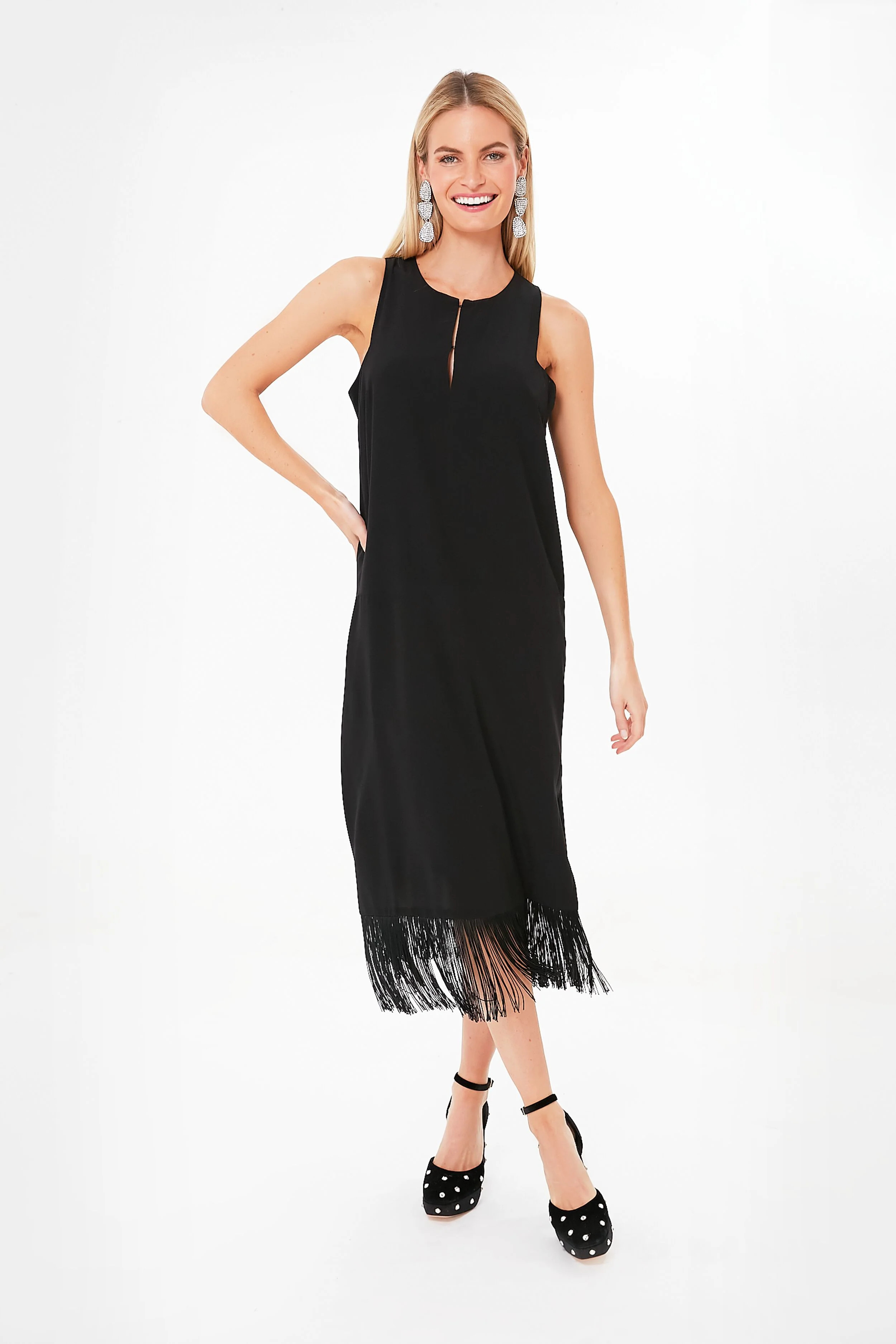 Black Cut Out Fringe Midi Dress | Tuckernuck (US)