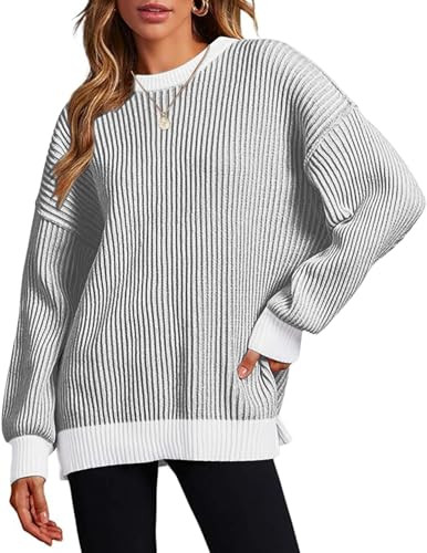 Zeagoo Women 2024 Winter Oversized Sweater Crew Neck Long Sleeve Color Block Pullover Rib Knit Bl... | Amazon (US)