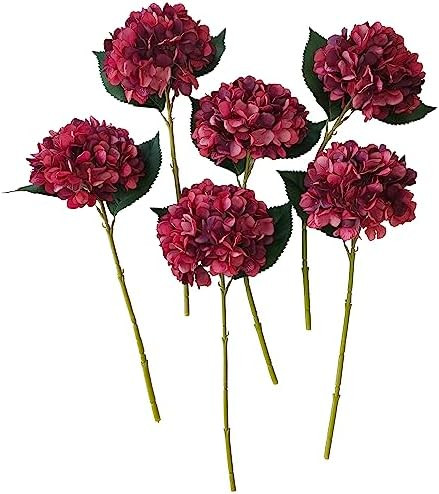 Red Hydrangea Artificial Flowers,6 Pcs Faux Hydrangea Flowers,Artificial Hydrangeas Flowers with ... | Amazon (US)