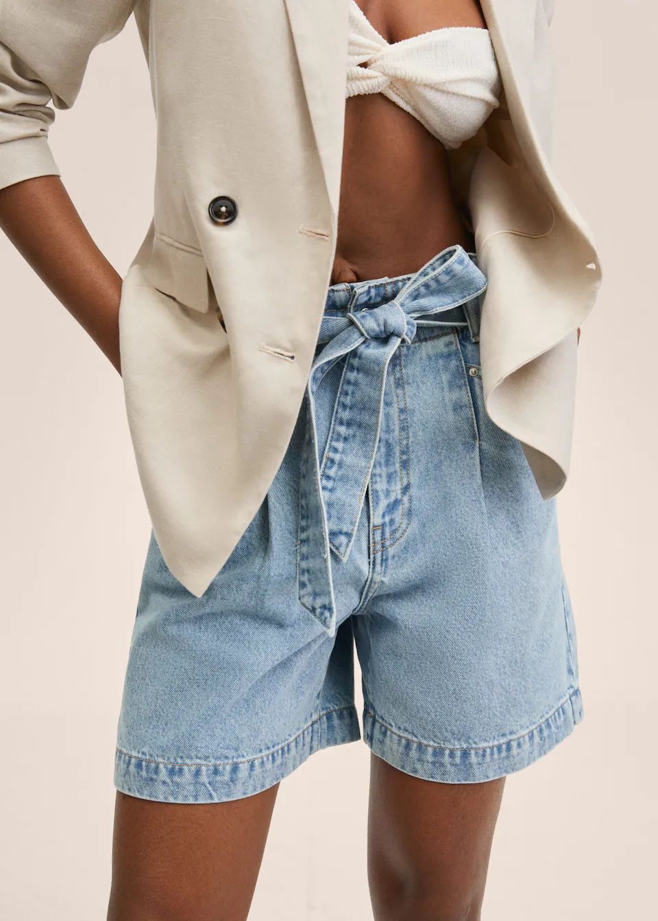 Paperbag denim shorts | MANGO (US)